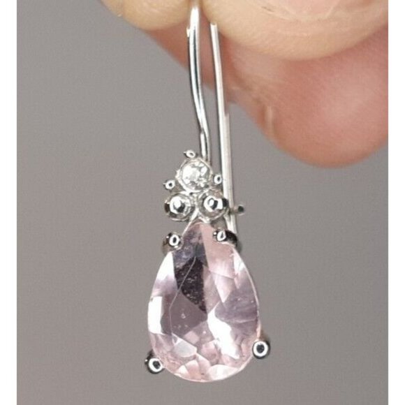 Women's Silver Toned Pink Stone Necklace And Earring Bridal Set - Picture 14 of 16